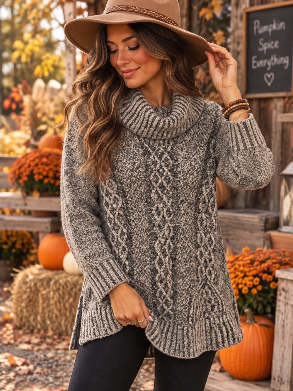 ruby moon Gray Cable Knit Cowl Neck Sweater